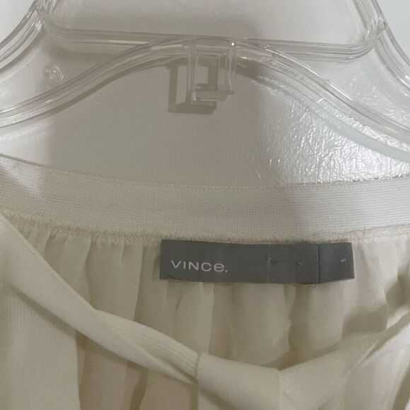 VINCE. Ivory silk knit trim collar tie flowy blouse size small - Picture 2 of 4